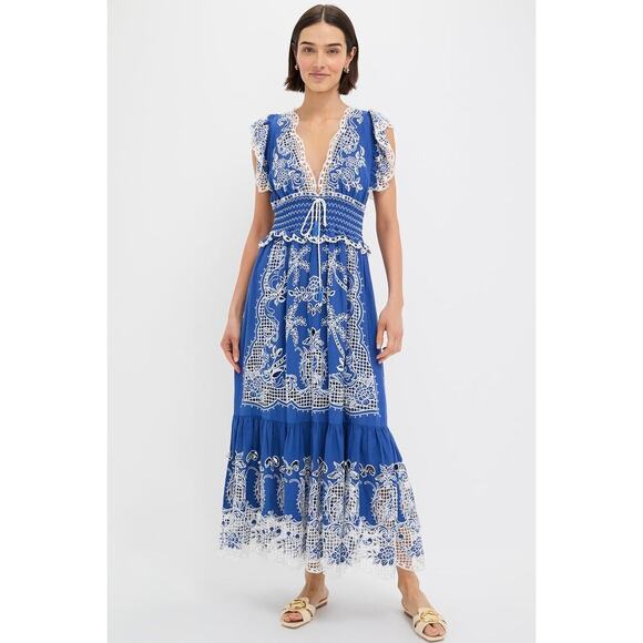 FARM Rio Dresses & Skirts - FARM RIO Blue Romantic Richelieu Maxi Dress NWT Size S Retail $390
